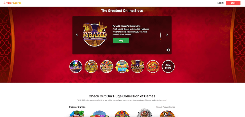 Amber Spins review slot choice screenshot