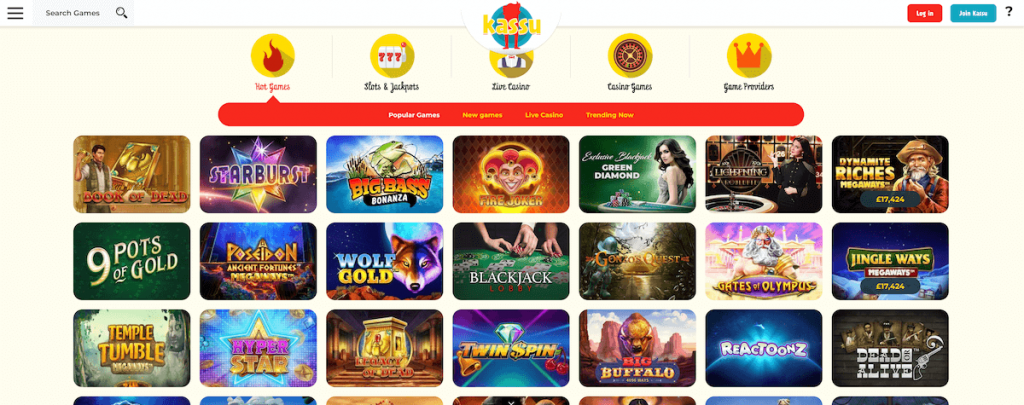 kassu casino sign up bonus and slots selection